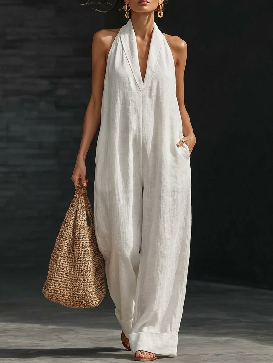 Plus Size Friendly Minimalist And Elegant Cozy Linen Jumpsuit - Nordfashionstorm - Women's Clothing, Fashion for You - Nordfashionstorm.com