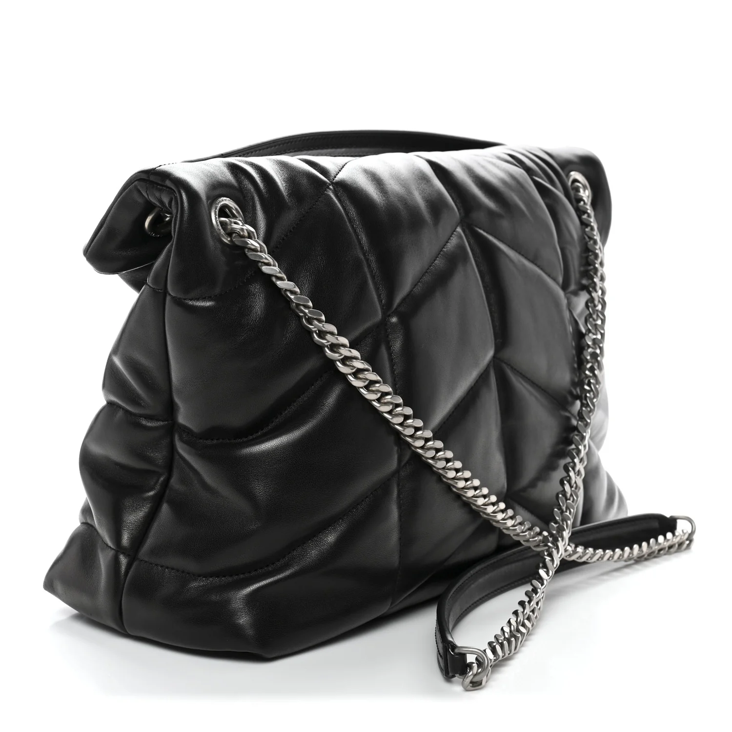 Lambskin Quilted Medium Loulou Puffer Monogram Chain Satchel Black - Top Club