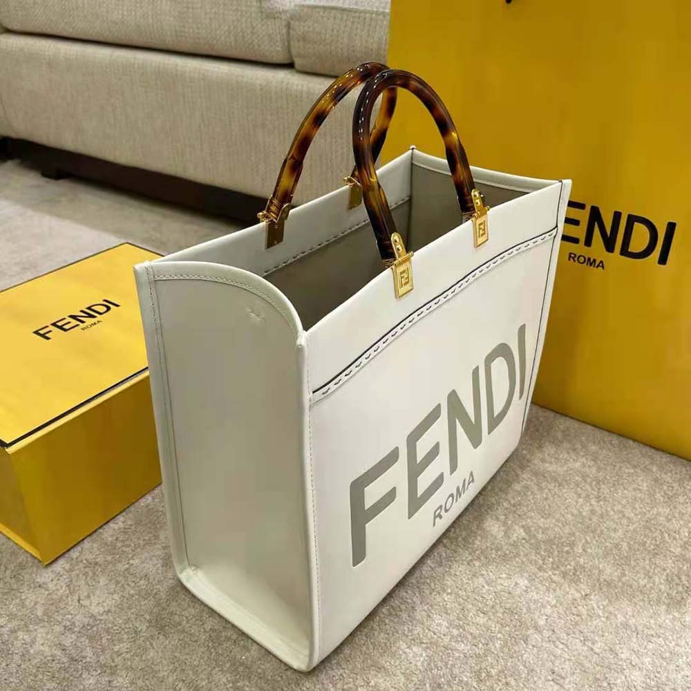 Fd Women Sunshine Medium Leather Shopper-White - Top Club