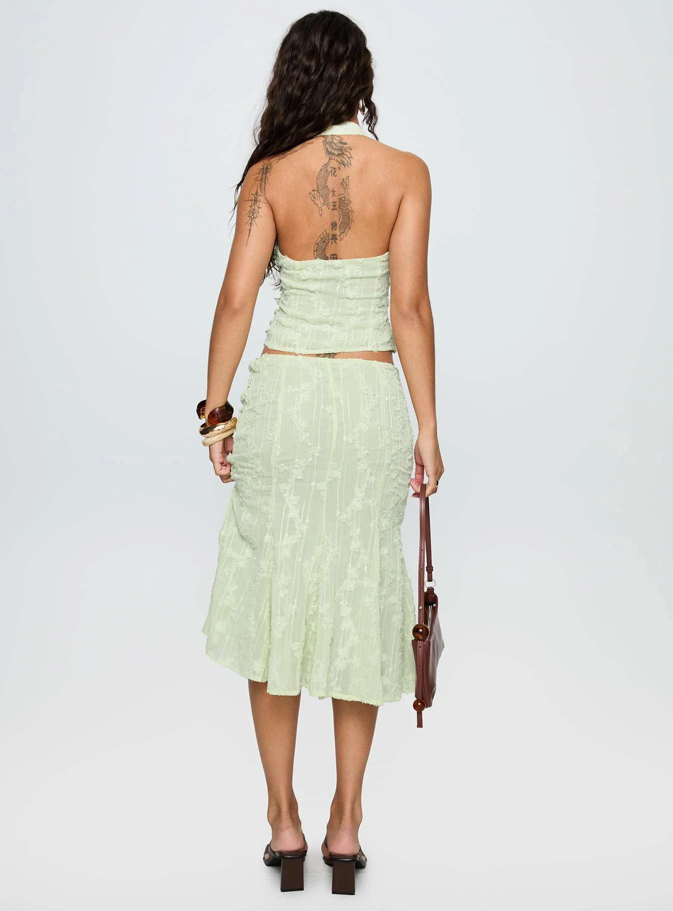 Aspyn Embroidered Midi Skirt Sage Green