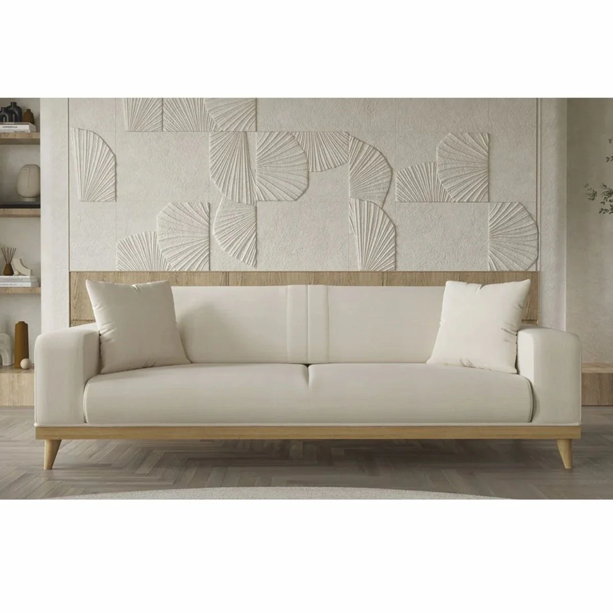 Luxury 3 seater sofa with adjustable backrests cream / natural color 224 cm - Luxury Interior