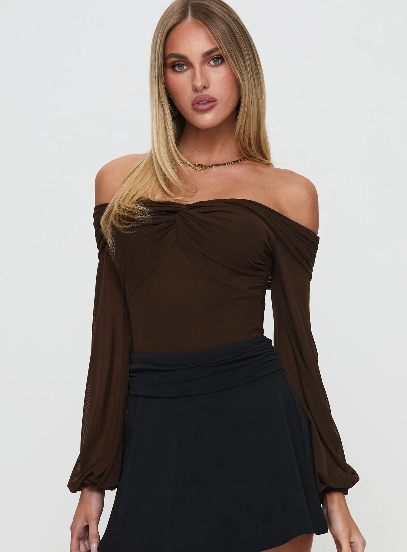 Babette Off The Shoulder Bodysuit Brown