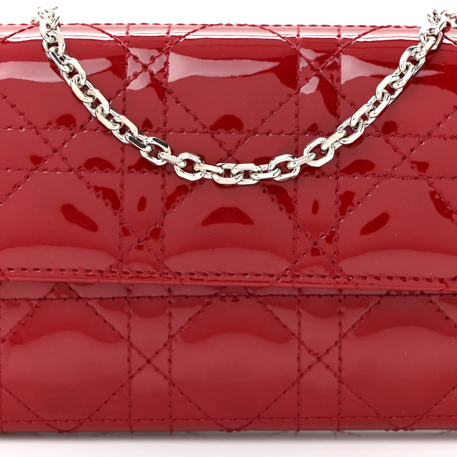 Patent Cannage Lady Dior Rendezvous Wallet On Chain Rouge Ceris - Top Club