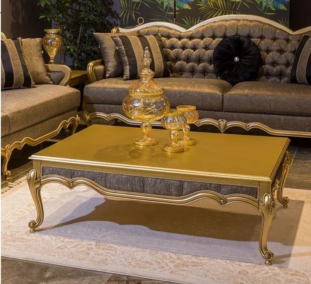 Luxury baroque living room set gray / black / gold - 2 baroque sofas & 2 baroque armchairs & 1 baroque coffee table - living room furniture in baroque style - baroque furniture - baroque furnishings