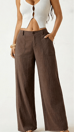 Women's  High-Waist Cotton-Blend Wide-Leg Pants - Nordfashionstorm - Women's Clothing, Fashion for You - Nordfashionstorm.com