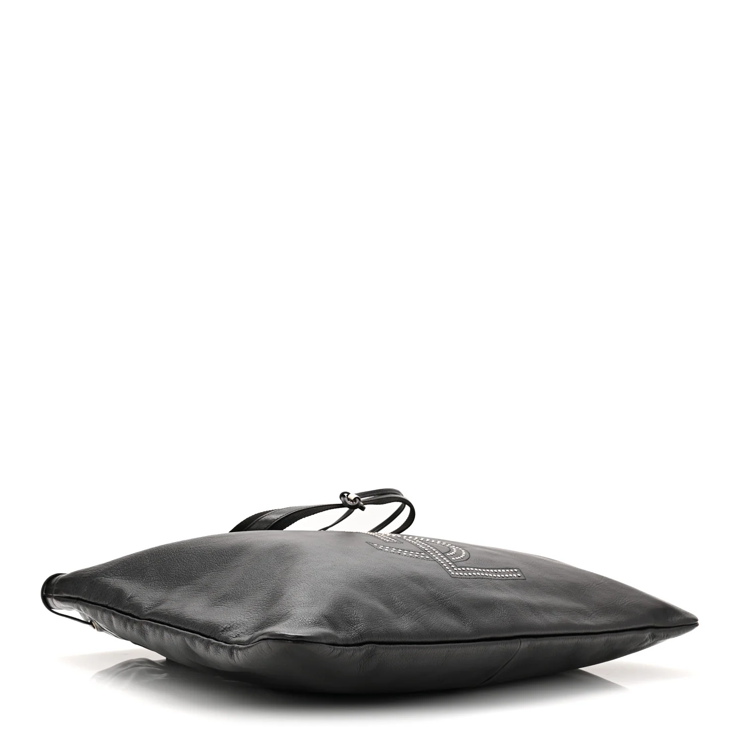 Calfskin Studded Drawstring Tote Black - Top Club