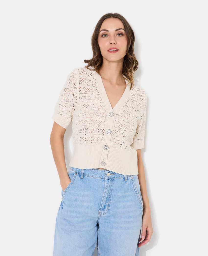 Pimkie Gilet manches courtes en maille ajourée
