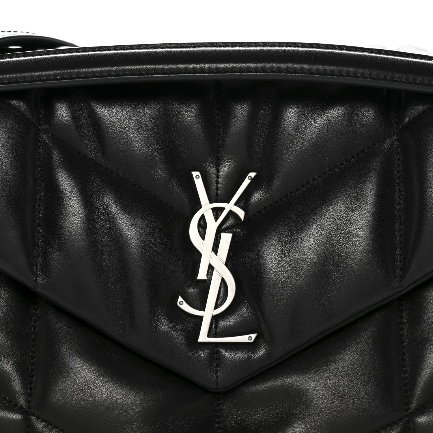 Lambskin Quilted Medium Loulou Puffer Monogram Chain Satchel Black - Top Club