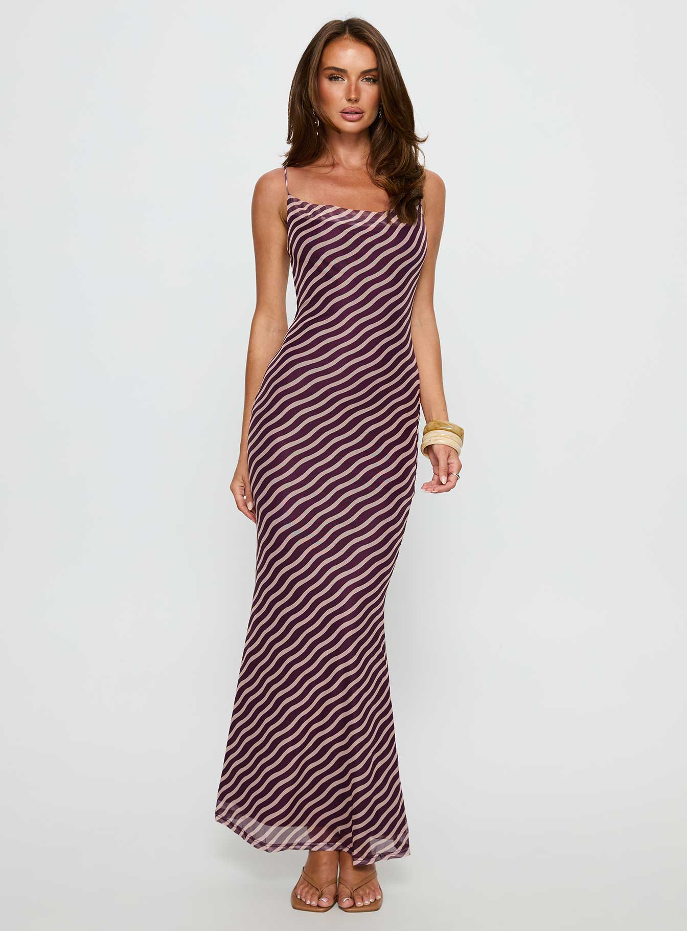 Aliah Cowl Neck Maxi Dress Plum Stripe