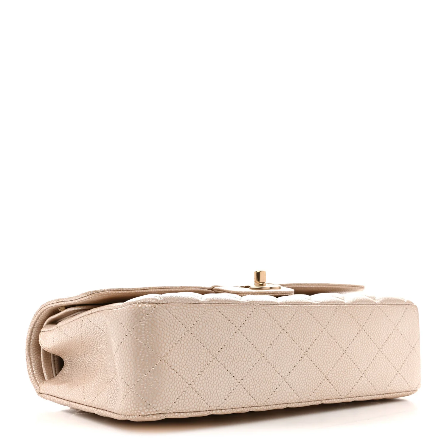 Pearly Caviar Quilted Medium Double Flap Light Beige - Top Club