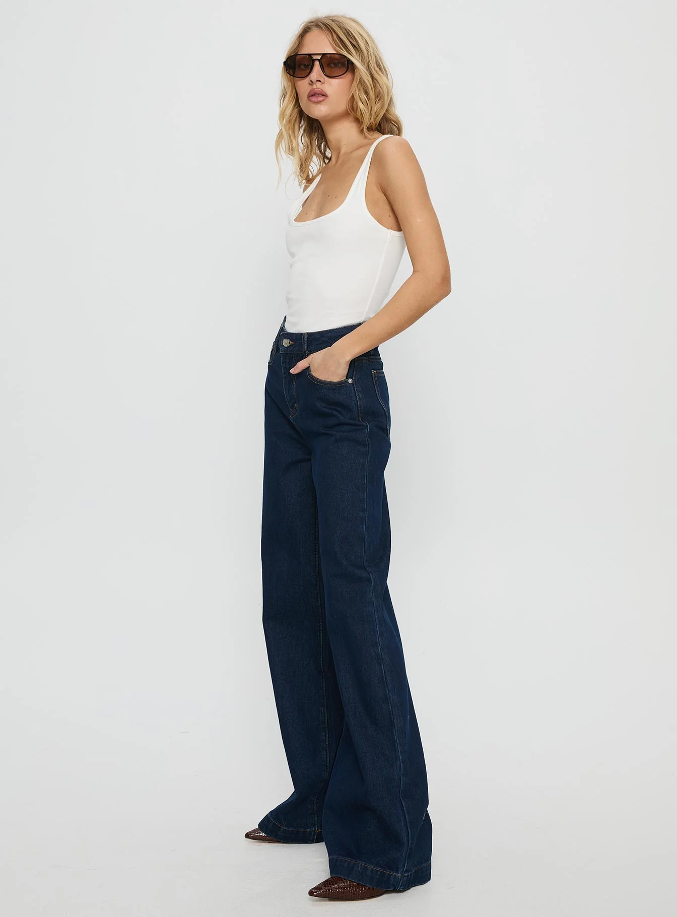 Goldie High Rise Wide Leg Jeans Indigo