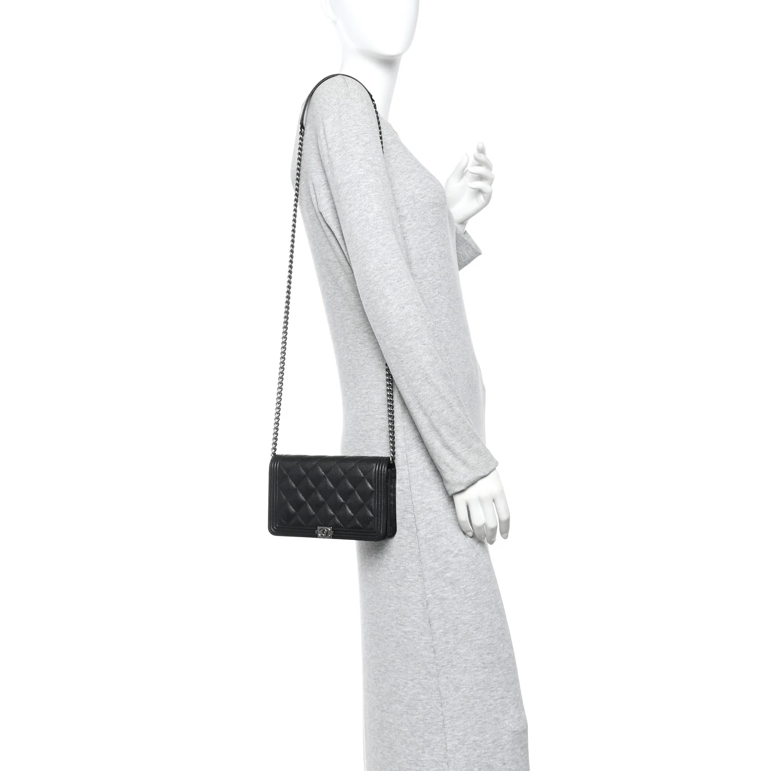 Caviar Quilted Boy Wallet On Chain WOC Black