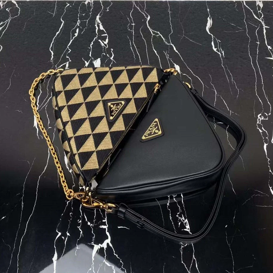 Prada Women Symbol Leather and Fabric Mini Bag Beige 28x16x13cm - Top Club