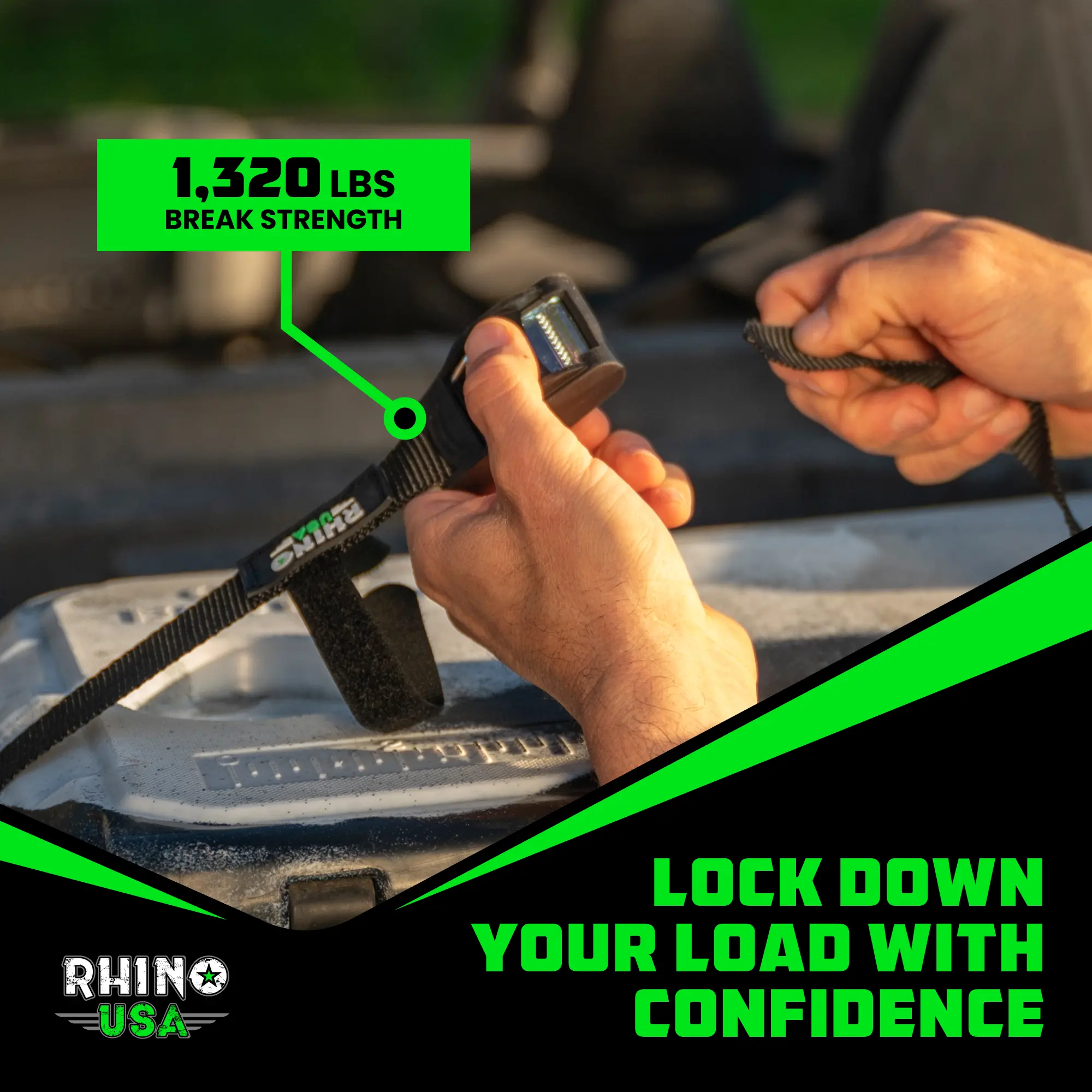 Rhino USA Lashing Straps Cargo Tie Downs (4PK) - 1,320lb lab-inspected Max Break Strength, Includes (4) Heavy Duty 1in x 12ft Cam Buckle Pull Straps