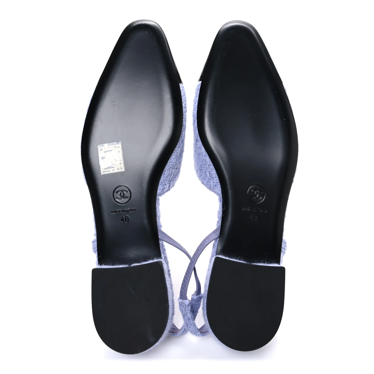 Iridescent Wool Tweed Patent Cap Toe CC Slingback Flats 40 Light Purple Silver Black - Top Club