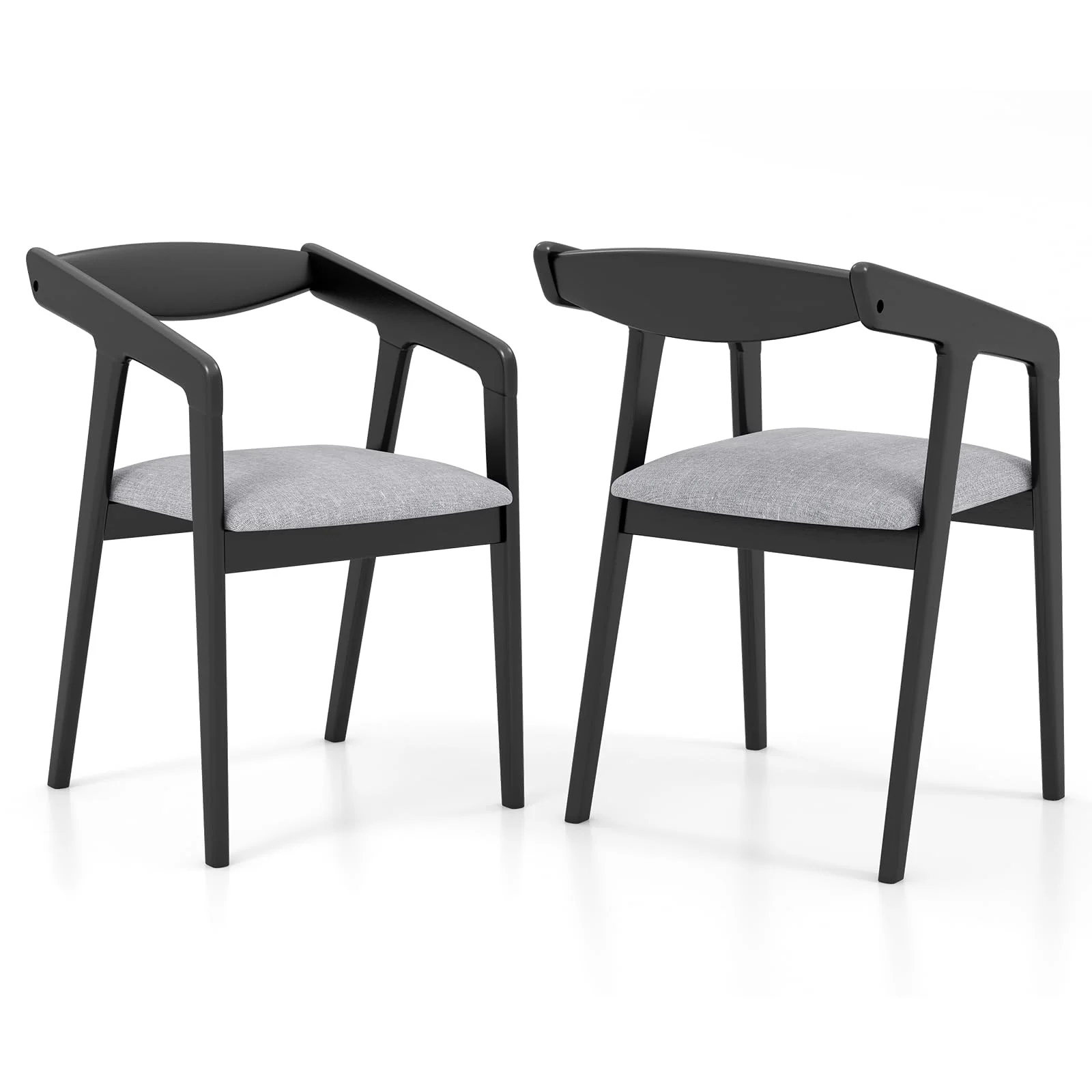 Wooden Dining Chairs Set of 2/4, Linen Fabric Upholstered Kitchen Chairs w/Armrests & Padded Cushion, Rubber Wood Frame
