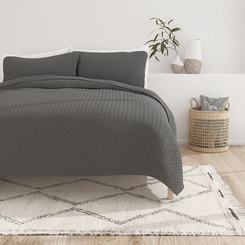 3-Piece Herringbone Quilted Coverlet Set - Sale