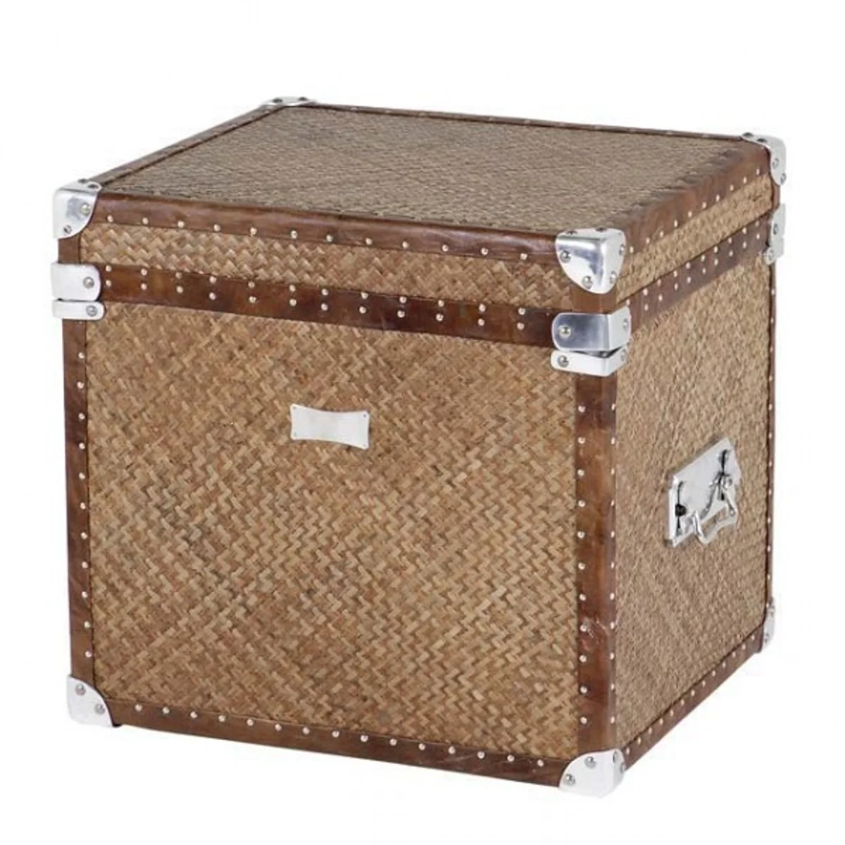 Vintage genuine leather suitcase table rattan / leather brown - real leather vintage look