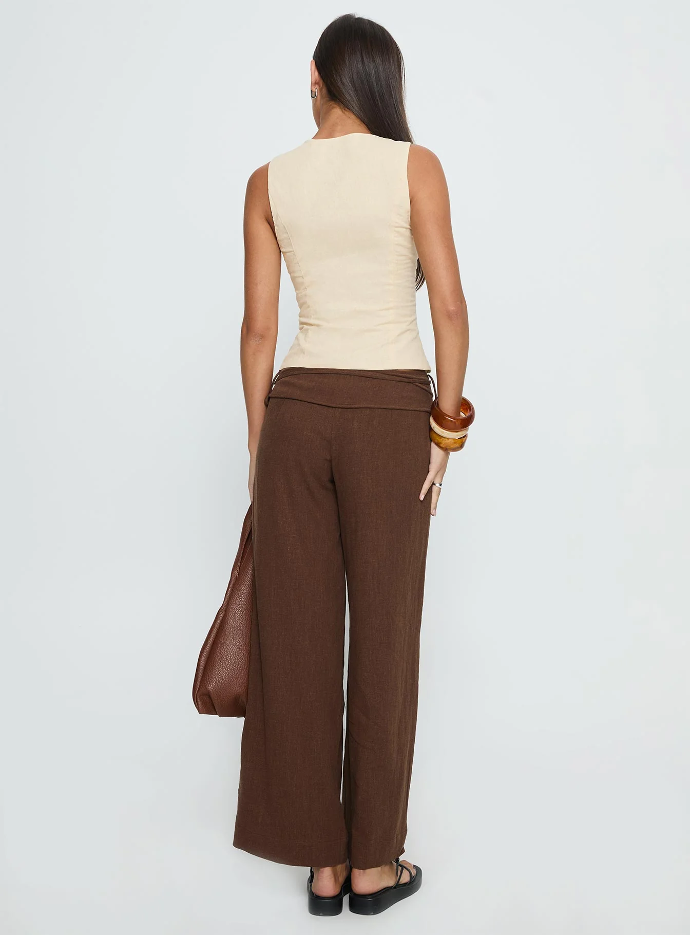 Silver Moon Linen Blend Tie Pants Brown