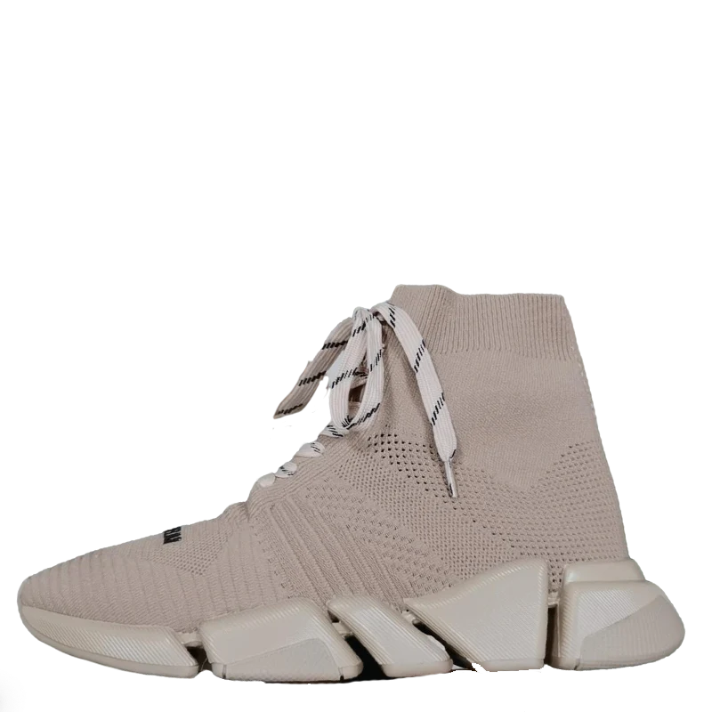 Balenciaga Unisex Beige Lace-up Sock Sneakers Stylish Footwear for Fashion-conscious Men and Women - Sneaker Replica Workshop