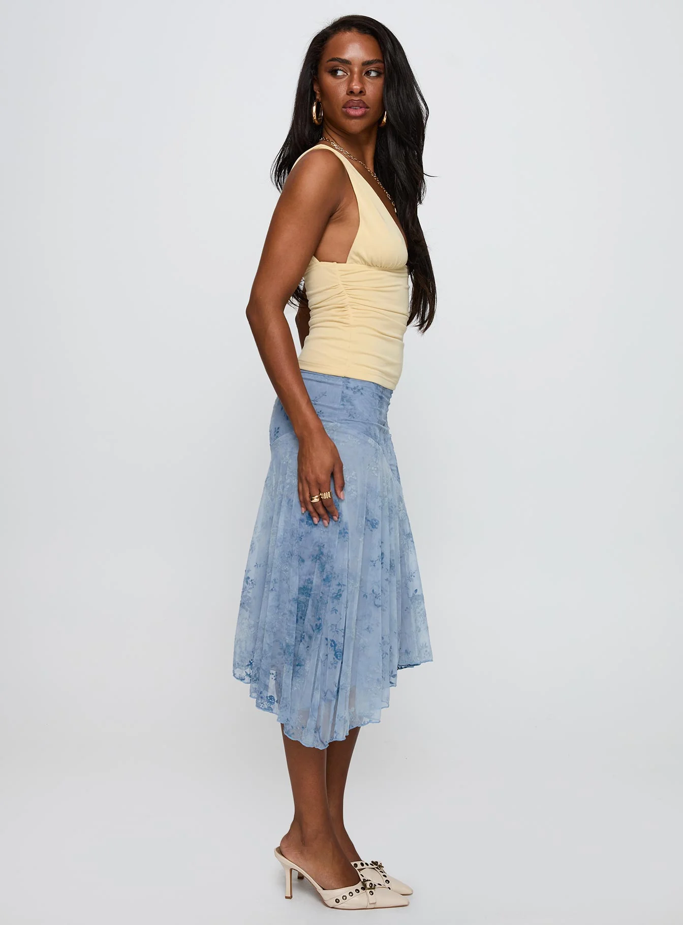 Summer Rain Asymmetrical Midi Skirt Blue