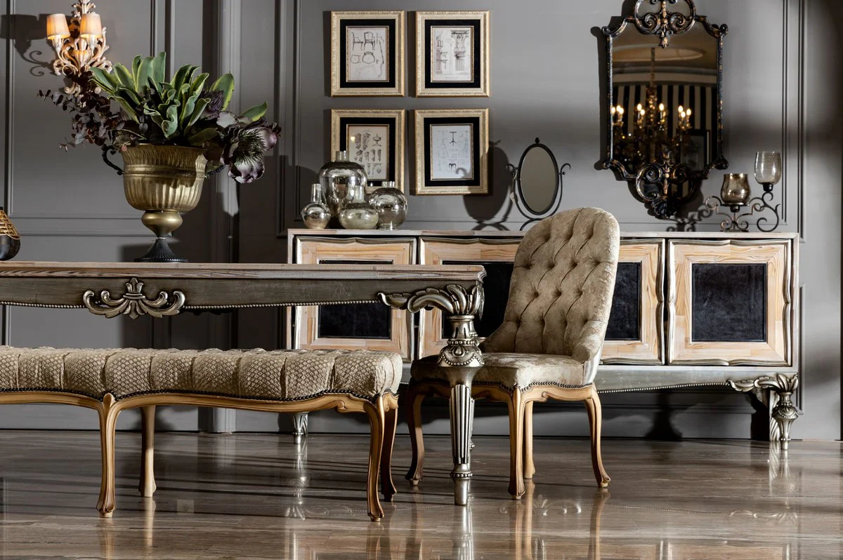 Luxury baroque dining table natural colors / silver - magnificent solid wood dining room table in baroque style - baroque dining room furniture