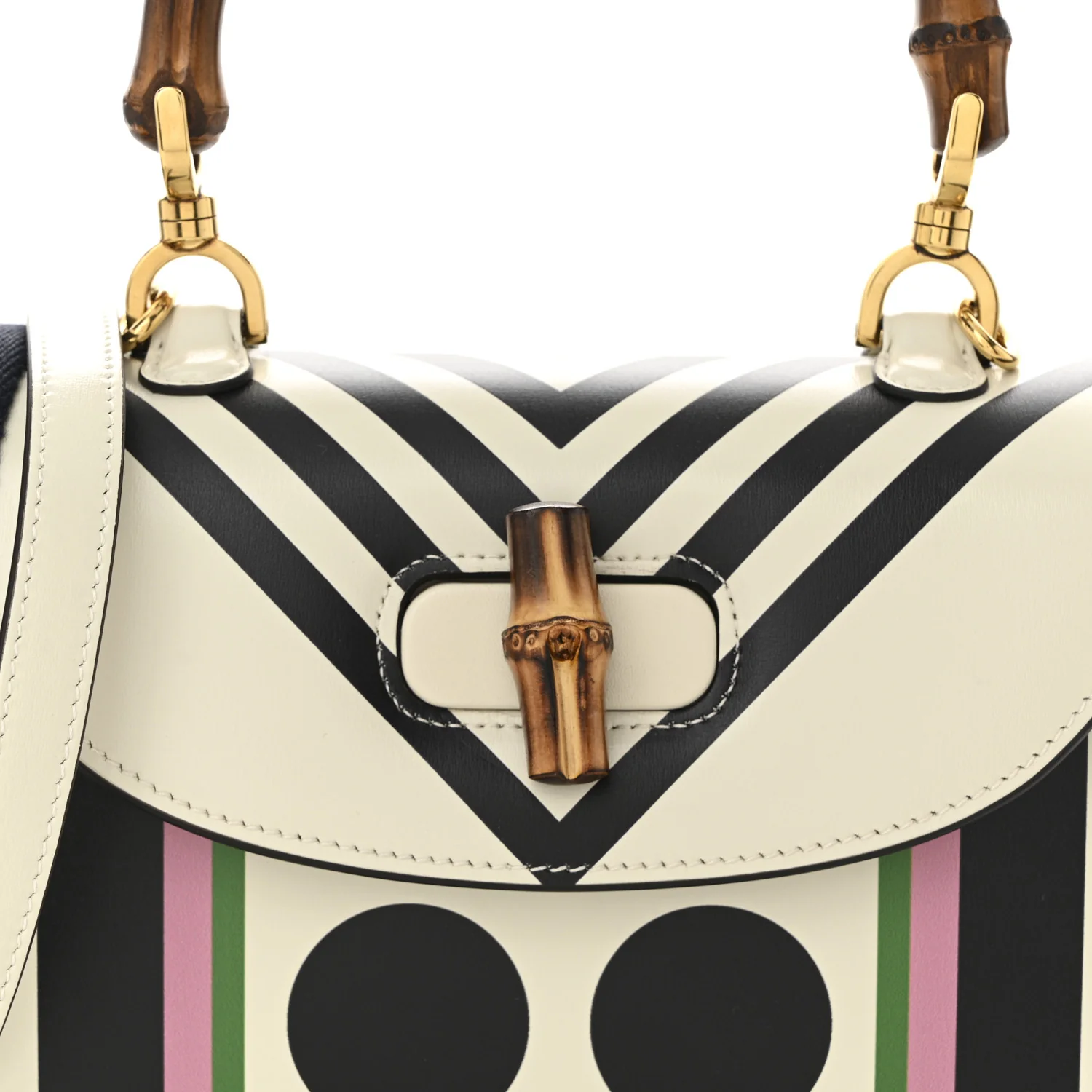 Calfskin Web Geometric Print Small Bamboo 1947 Top Handle Bag White Multi - Top Club
