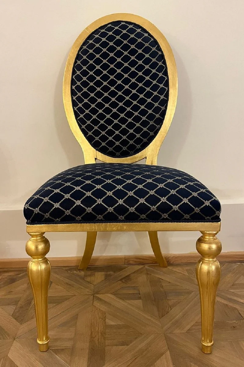 Baroque dining room chair with pattern blue / gold - dining room furniture in the baroque style