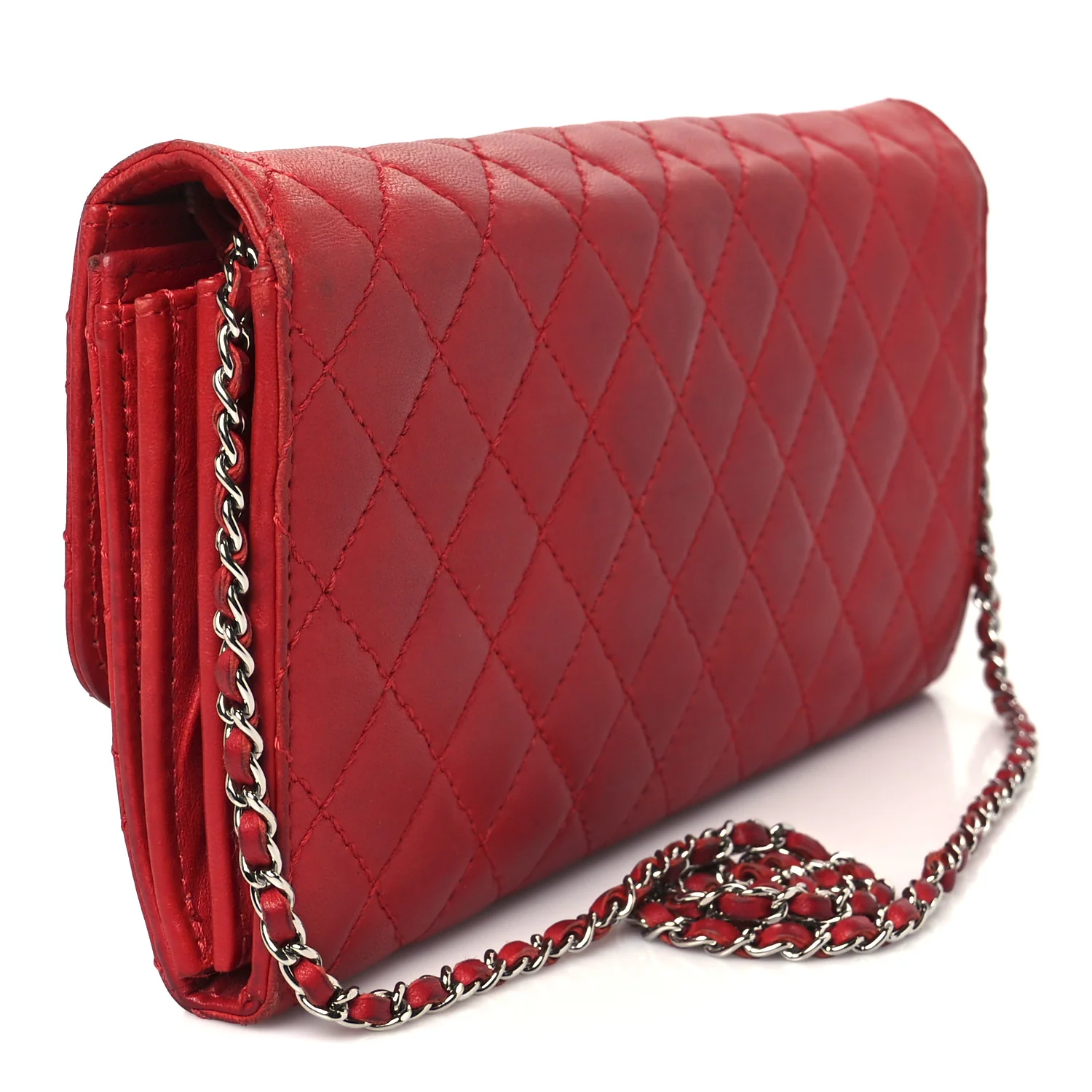 Lambskin Quilted Chain Clutch Flap Red - Top Club