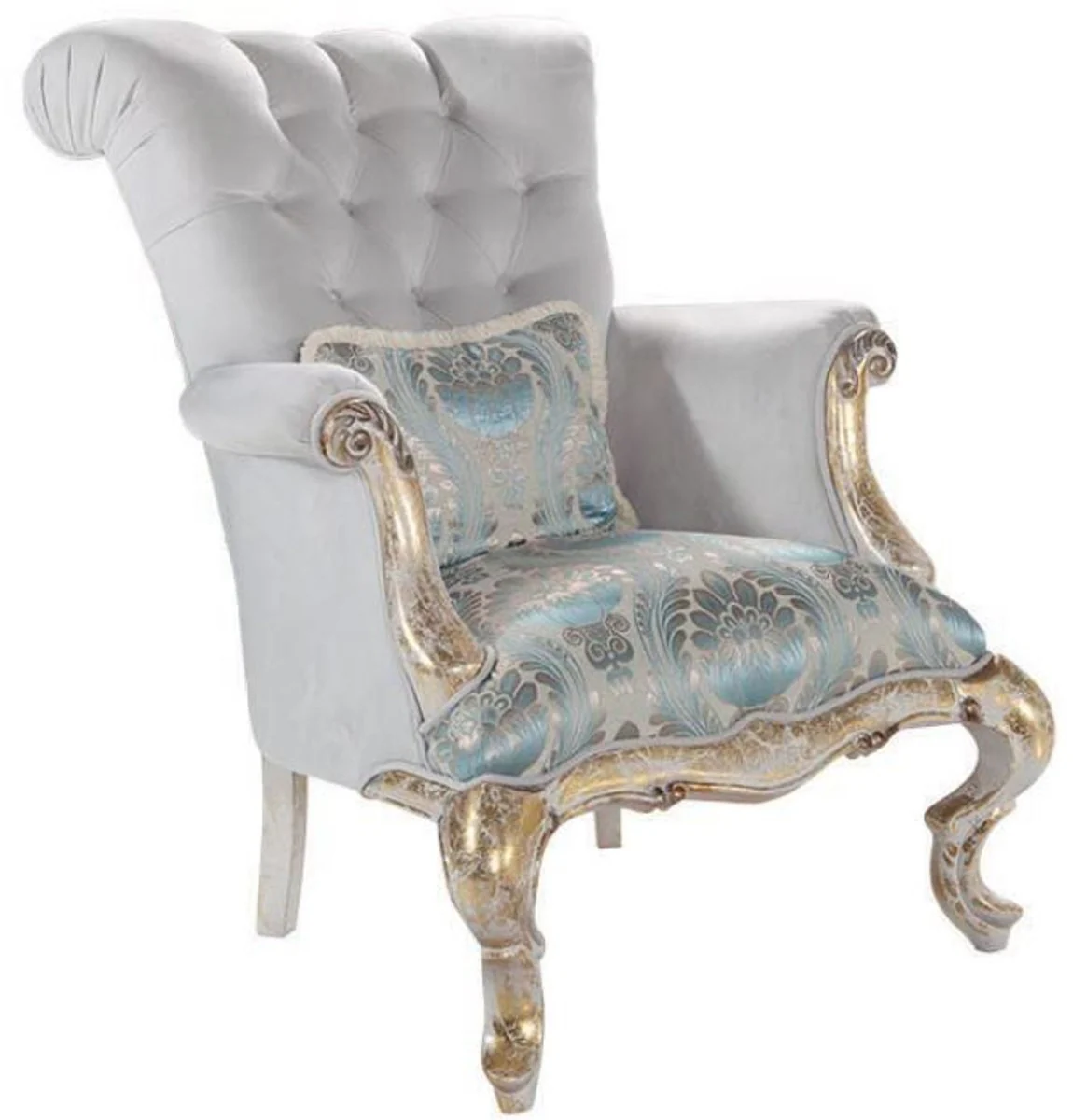 Luxury Baroque Living Room Set Gray / Turquoise / Antique Gold - 2 Sofas & 2 Armchairs & 1 Coffee Table - Living Room Furniture in Baroque Style - Noble & Magnificent