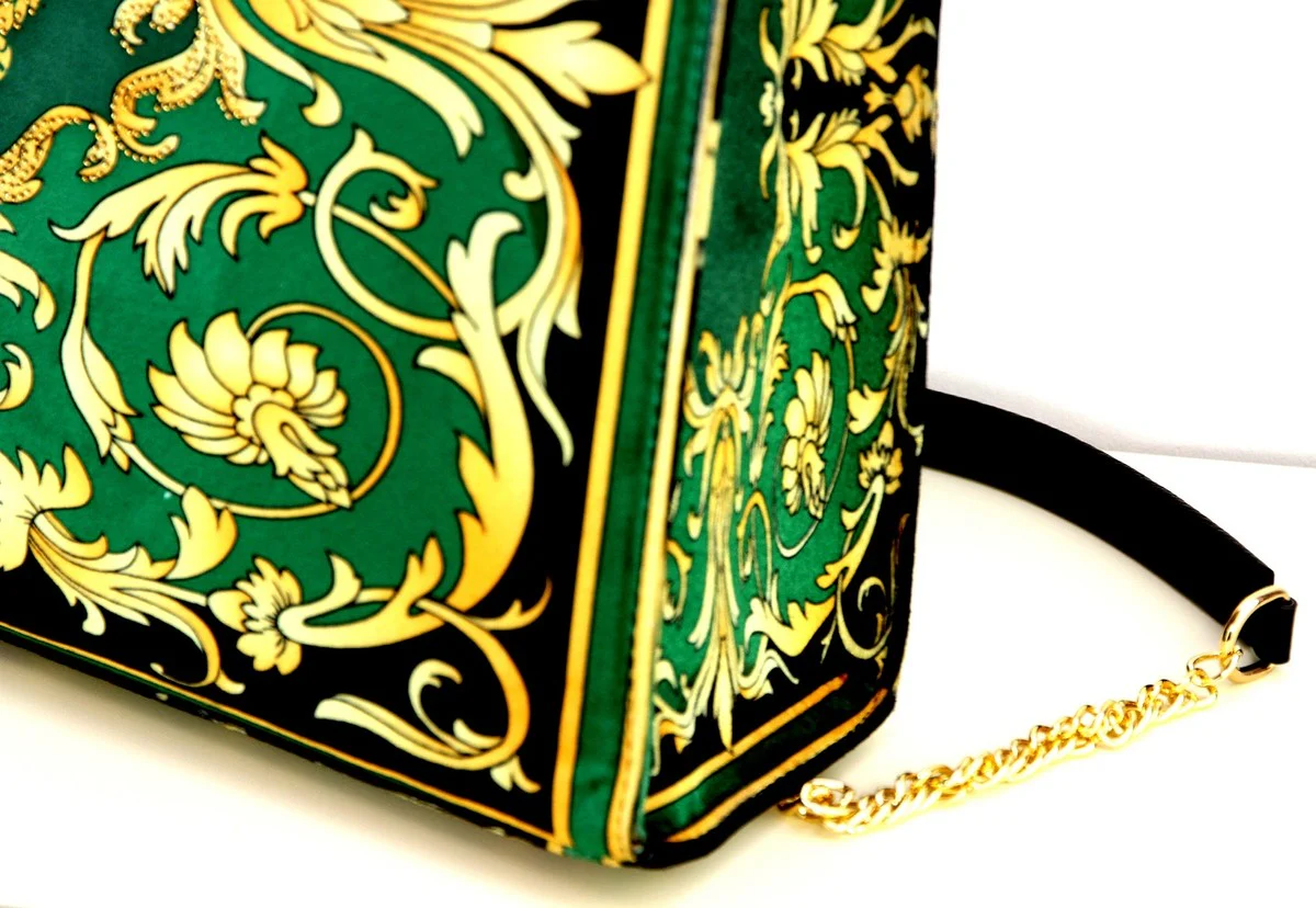 Pompöös by Luxus women's handbag Baroque Flowers with crown and rhinestones green / black / gold 43 x H. 43 cm - designed by Harald Glööckler