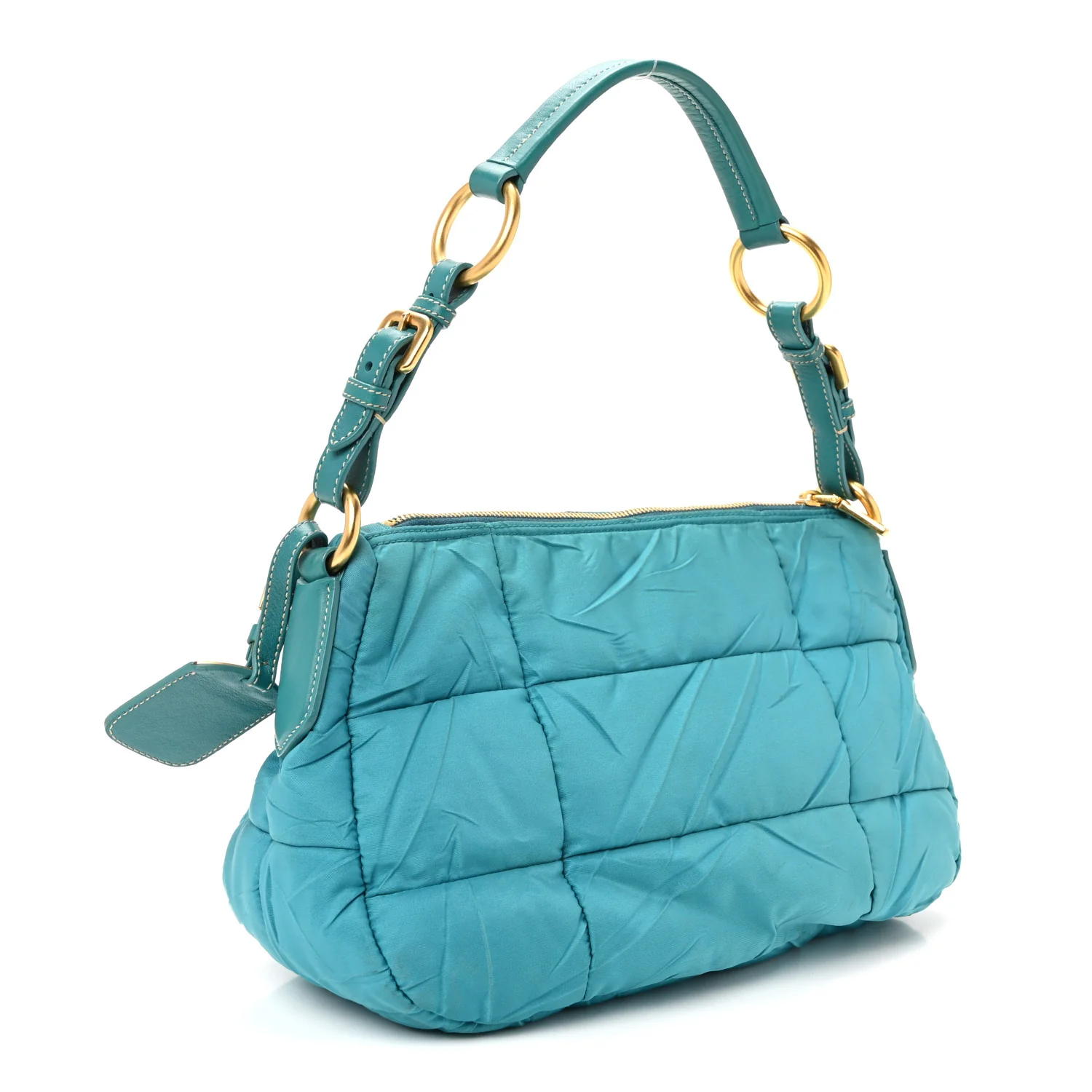 Tessuto Nylon Chevron Quilted Shoulder Bag Turchese - Top Club