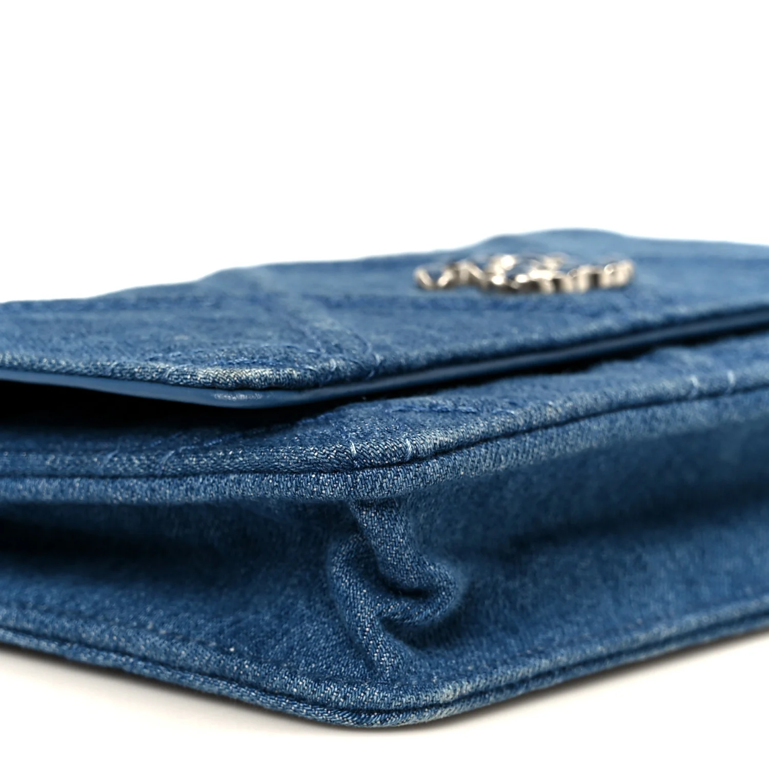 Denim Quilted Chanel 19 Wallet On Chain WOC Blue - Top Club