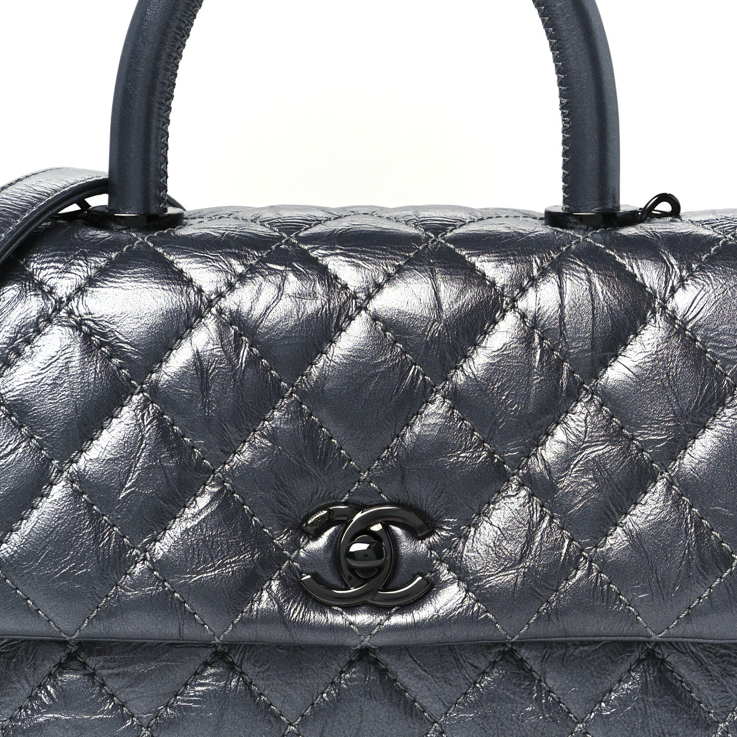 Metallic Aged Calfskin Quilted Mini Coco Handle Flap Charcoal - Top Club