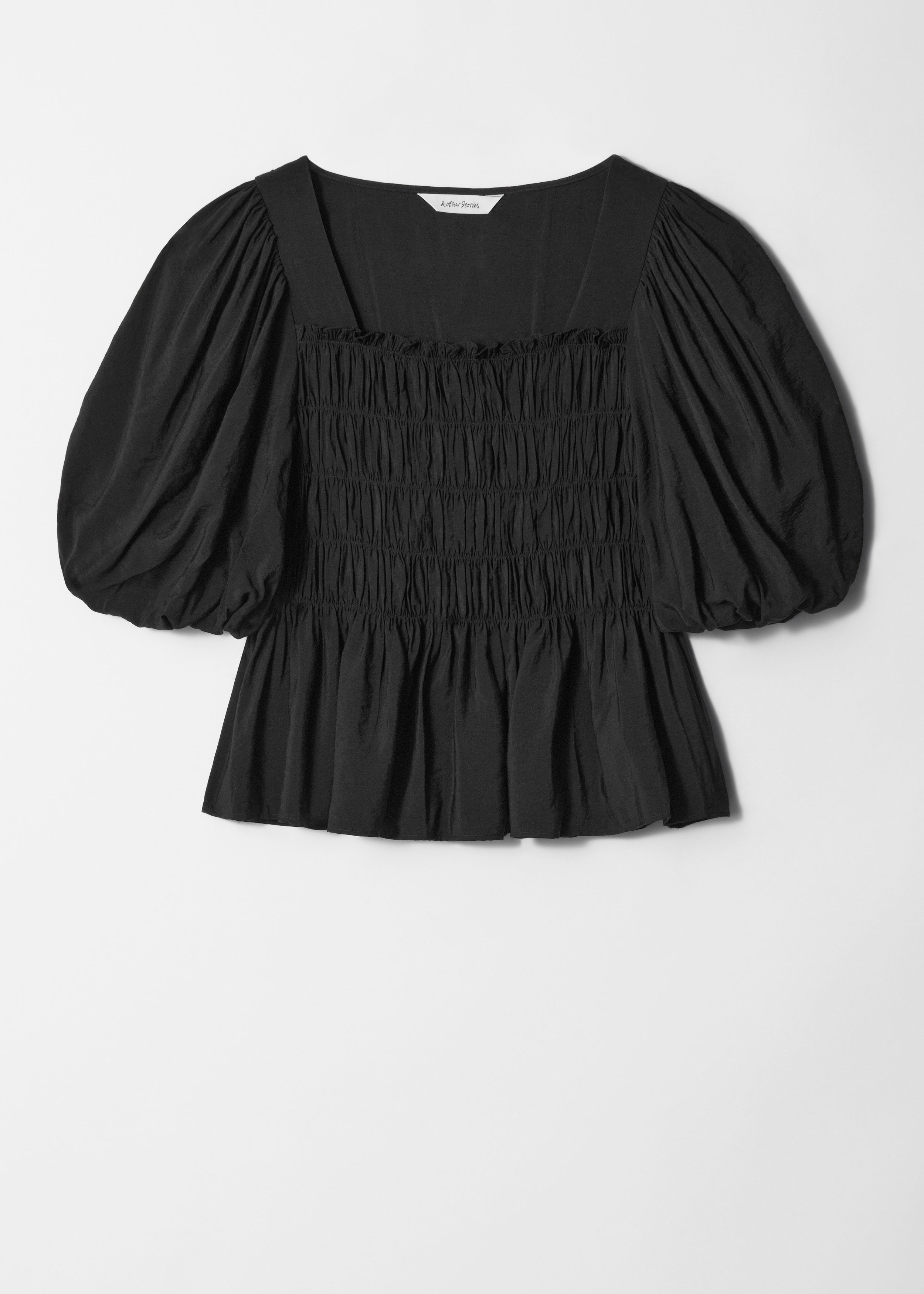 & Other Stories SMOCKED PUFF-SLEEVE BLOUSE
