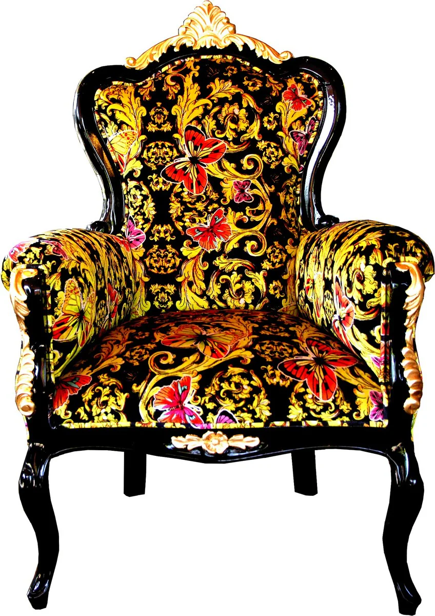 Pompöös by Luxury Baroque Armchair Bergere Butterfly & Flower Design / Black / Gold - Pompööser Baroque Armchair designed by Harald Glööckler