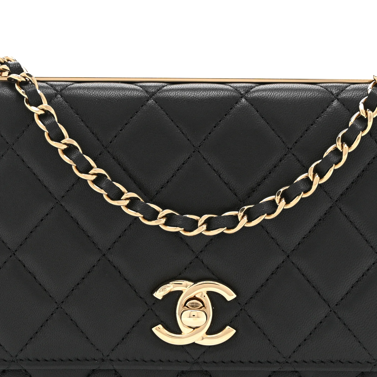 Lambskin Quilted Trendy CC Wallet On Chain WOC Black - Top Club