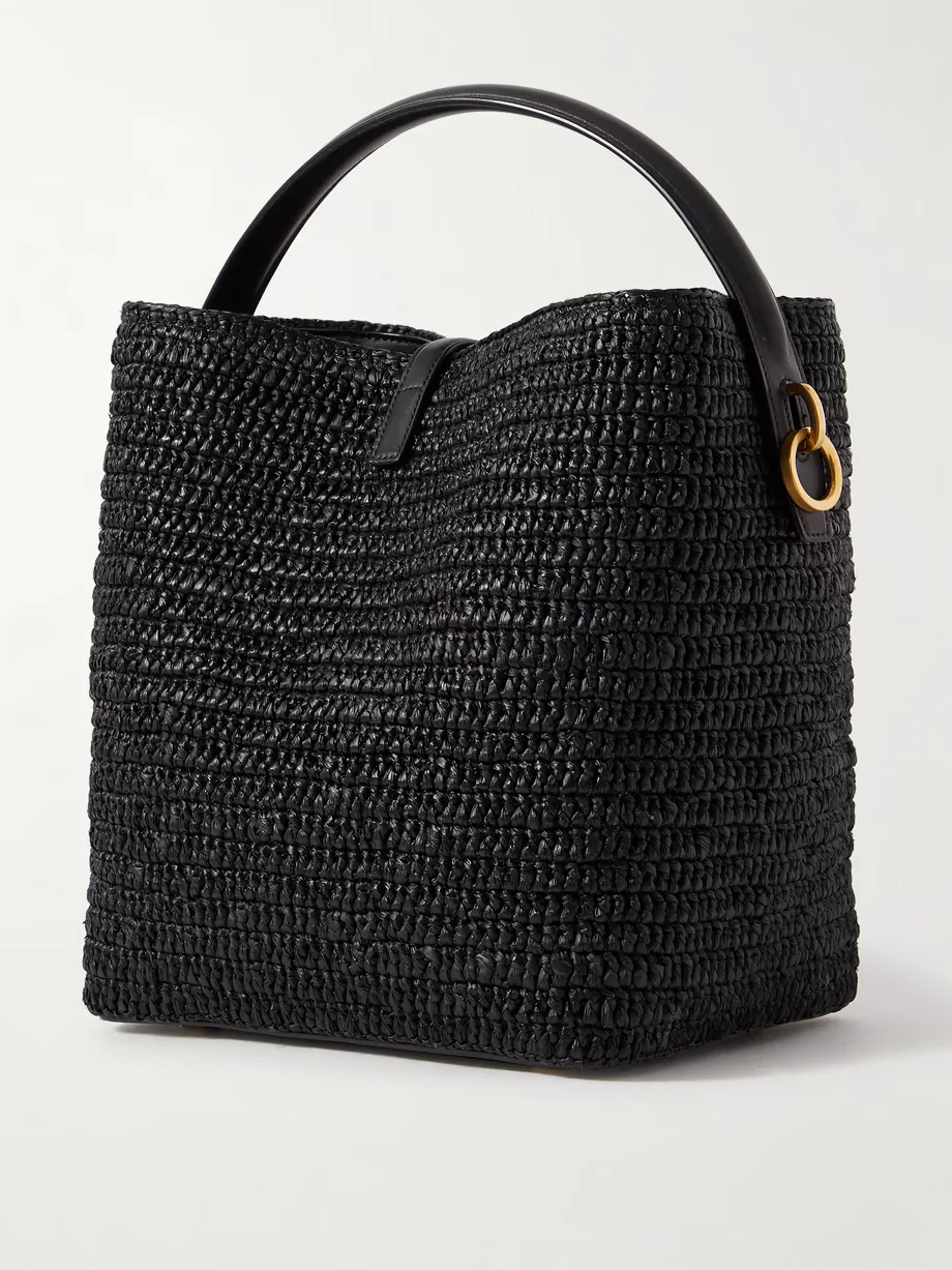SAINT LAURENT Le 37 leather-trimmed raffia bucket bag - Top Club
