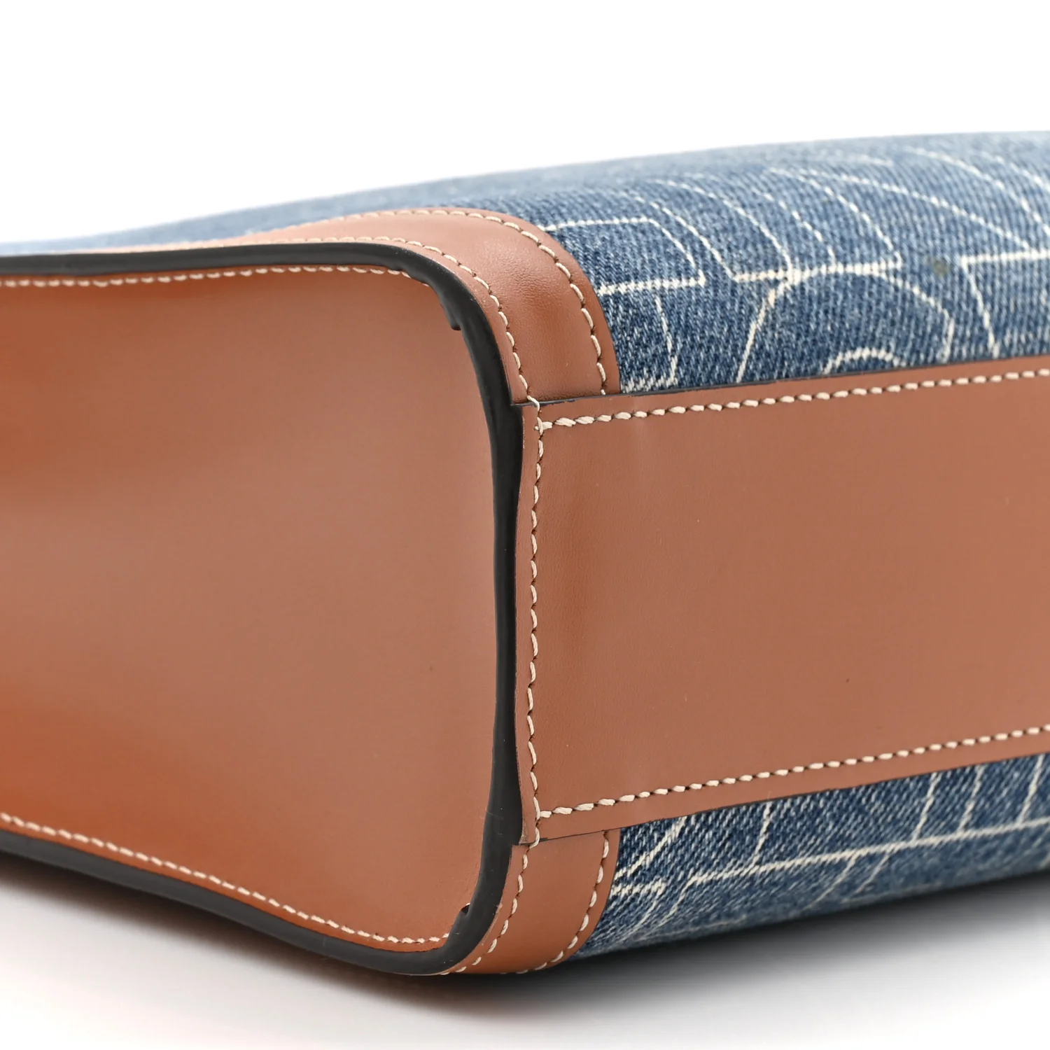 Denim All Over Print Small Vertical Cabas Navy Tan - Top Club