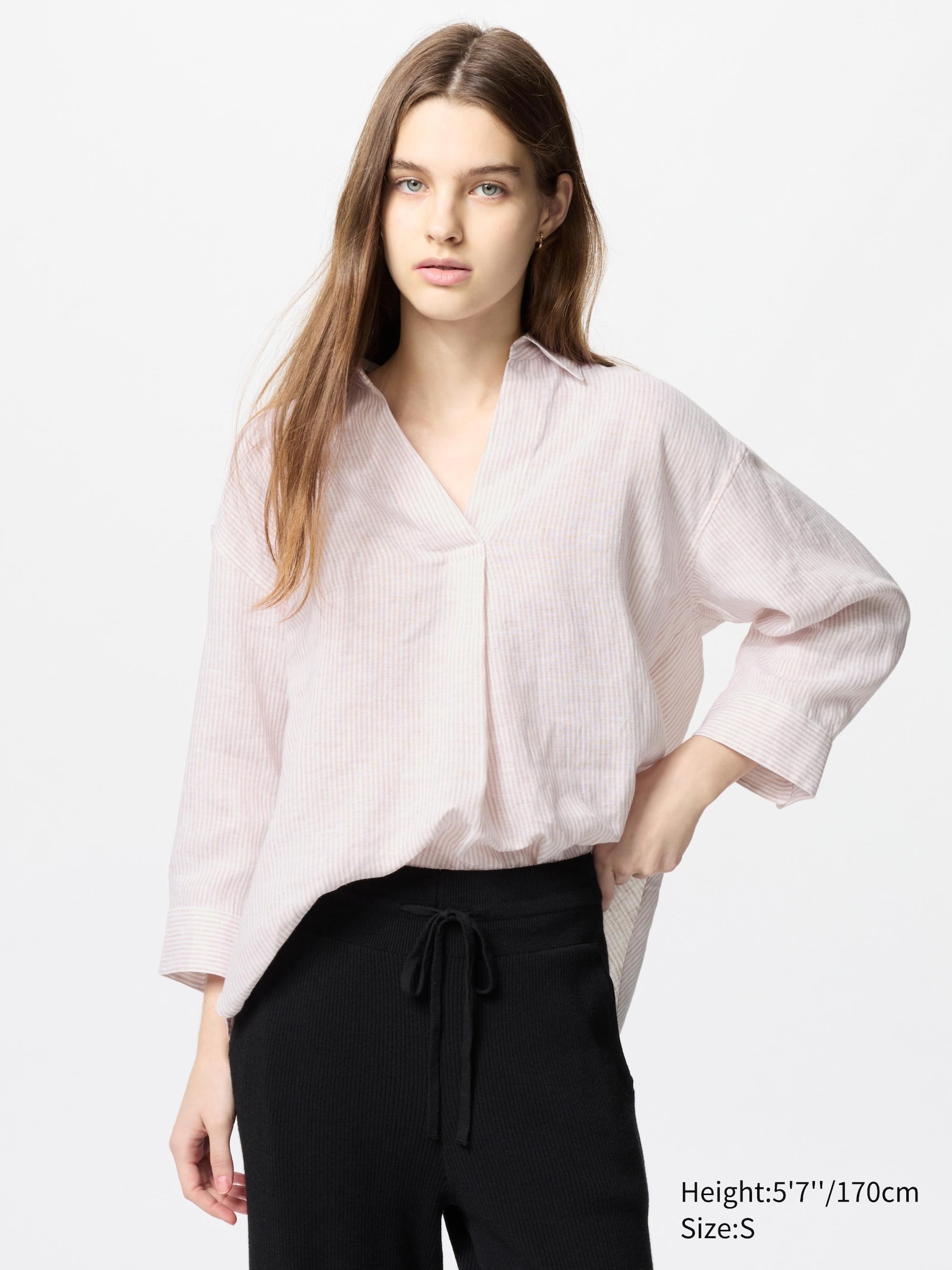 100% European Premium Linen Skipper Collar 3/4 Sleeve Shirt