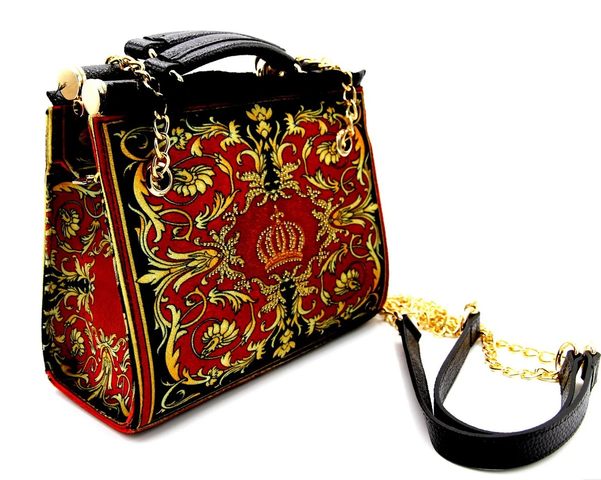 Pompöös by Luxus women's handbag Baroque Flowers with crown and rhinestones burgundy red / black / gold 25 x H. 20 cm - designed by Harald Glööckler