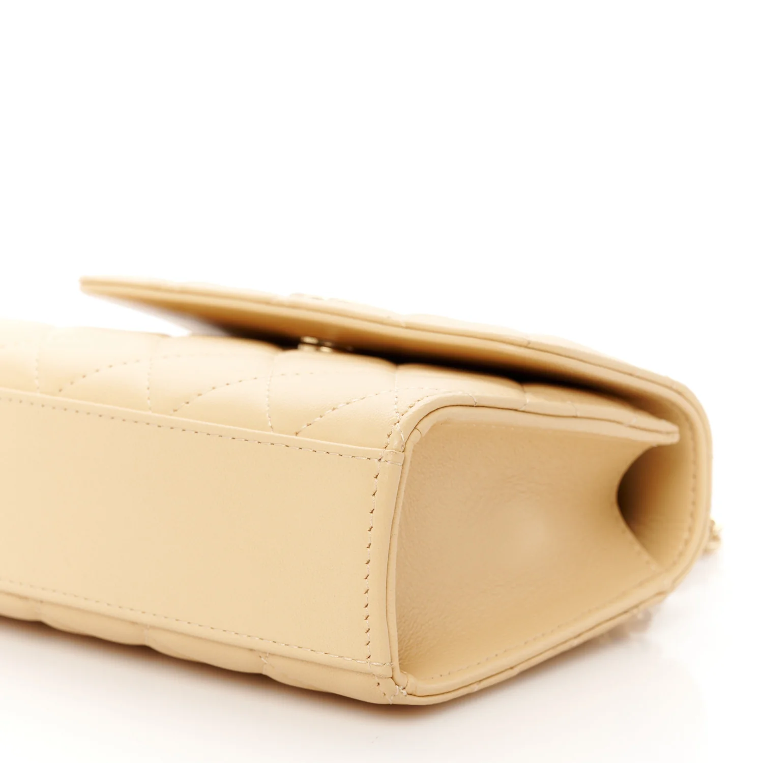 Lambskin Quilted Pearl Top Handle Flap With Chain Beige - Top Club