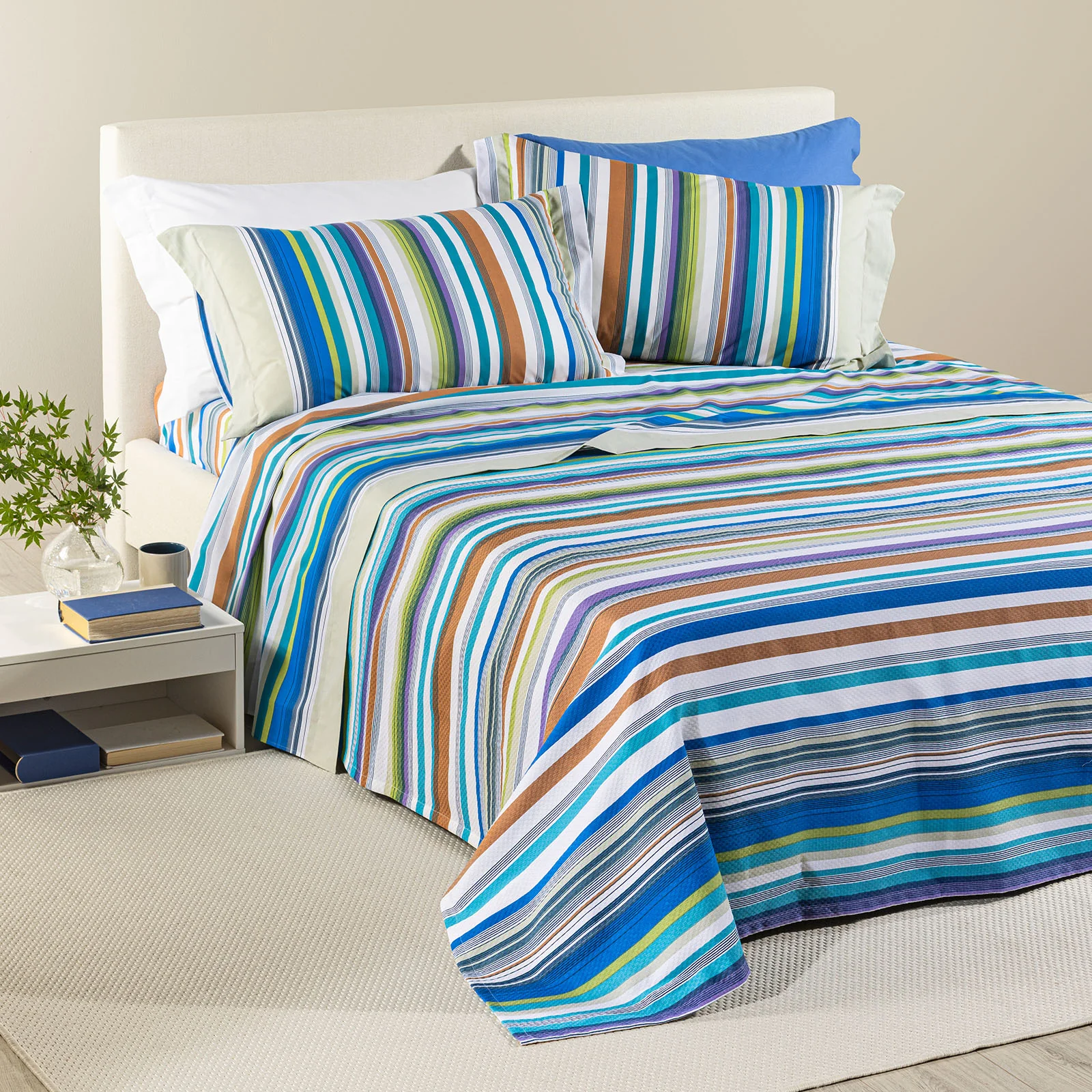 Copriletto Non Trapuntato In Cotone Piquet Bristol Matrimoniale Blu Caleffi