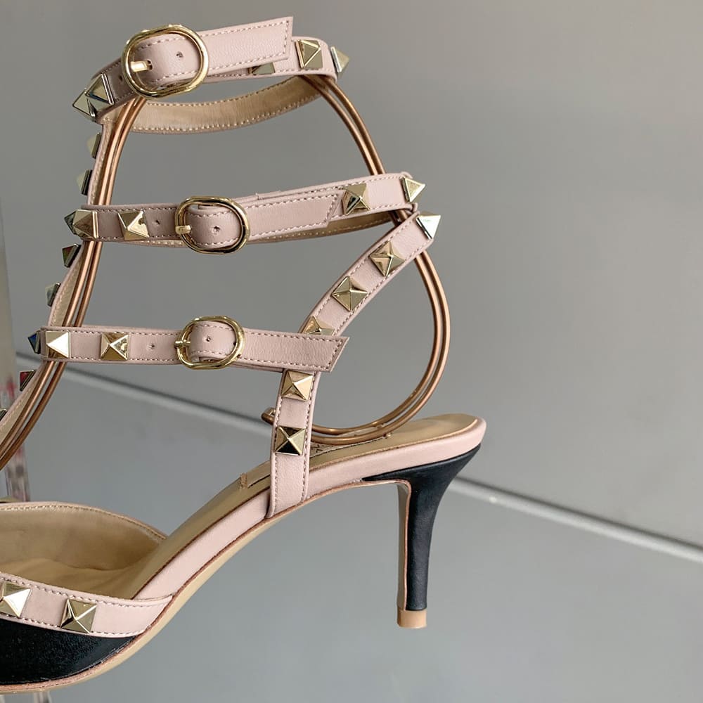 VALENTINO ROCKSTUD Wrap-around ankle strap rivet high heels (heel height 6.5 cm) - Top Club