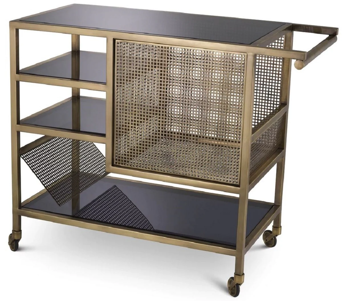 Luxury serving trolley vintage brass / gray 85 x 40 x H. 71 cm - Hotel Restaurant Gastronomy Trolley - Luxury Hotel Restaurant Gastronomy Accessories - Luxury Furniture