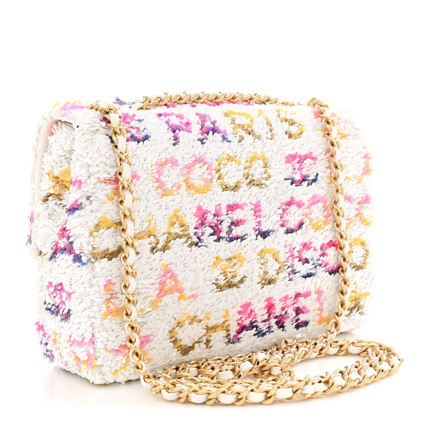 Sequin Logo CC Small Single Flap White Multicolor - Top Club
