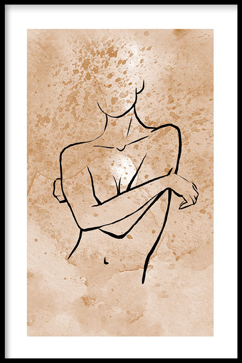 Walljar poster ingelijst - Feminine Line Art Poster ingelijst - 70 x 100 cm