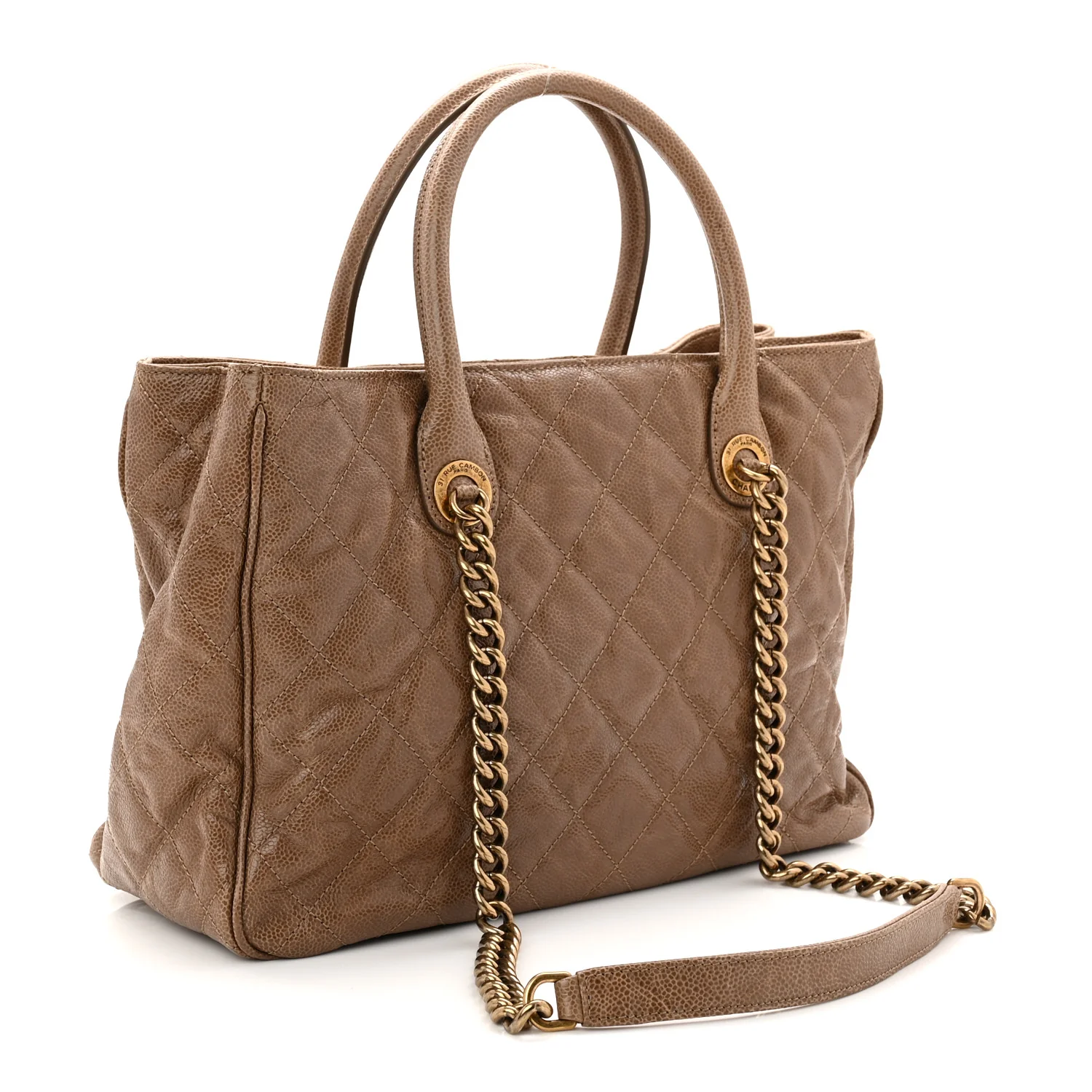 Glazed Caviar Quilted Small Shiva Tote Beige - Top Club