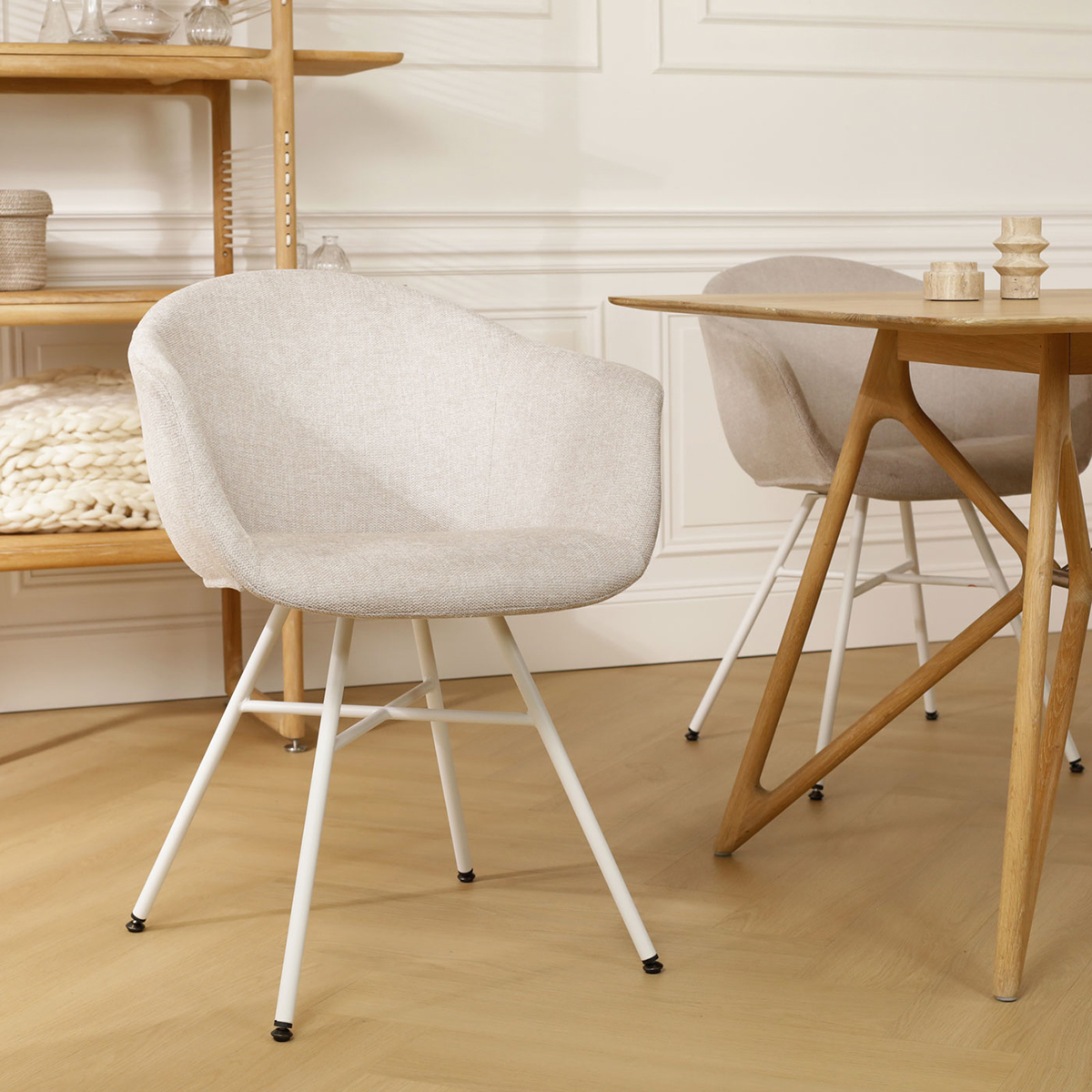 Eetkamerstoel Nola-Otis draaibaar beige - wit - set van 2