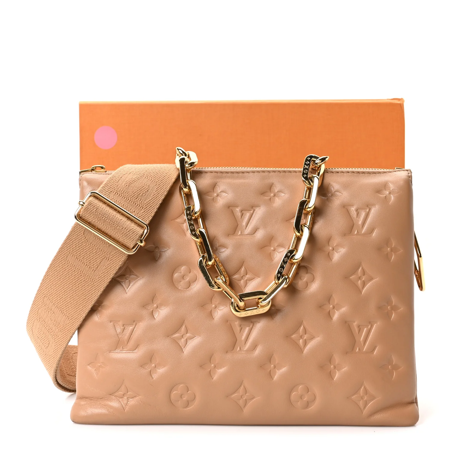 Lambskin Embossed Monogram Coussin PM Camel - Top Club